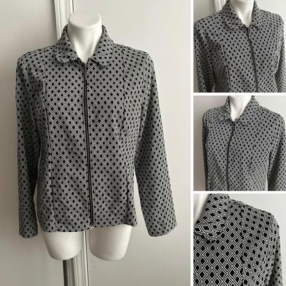 Geometric Zip-up Blazer, Chico’s Size 1 - Picture 1 of 8